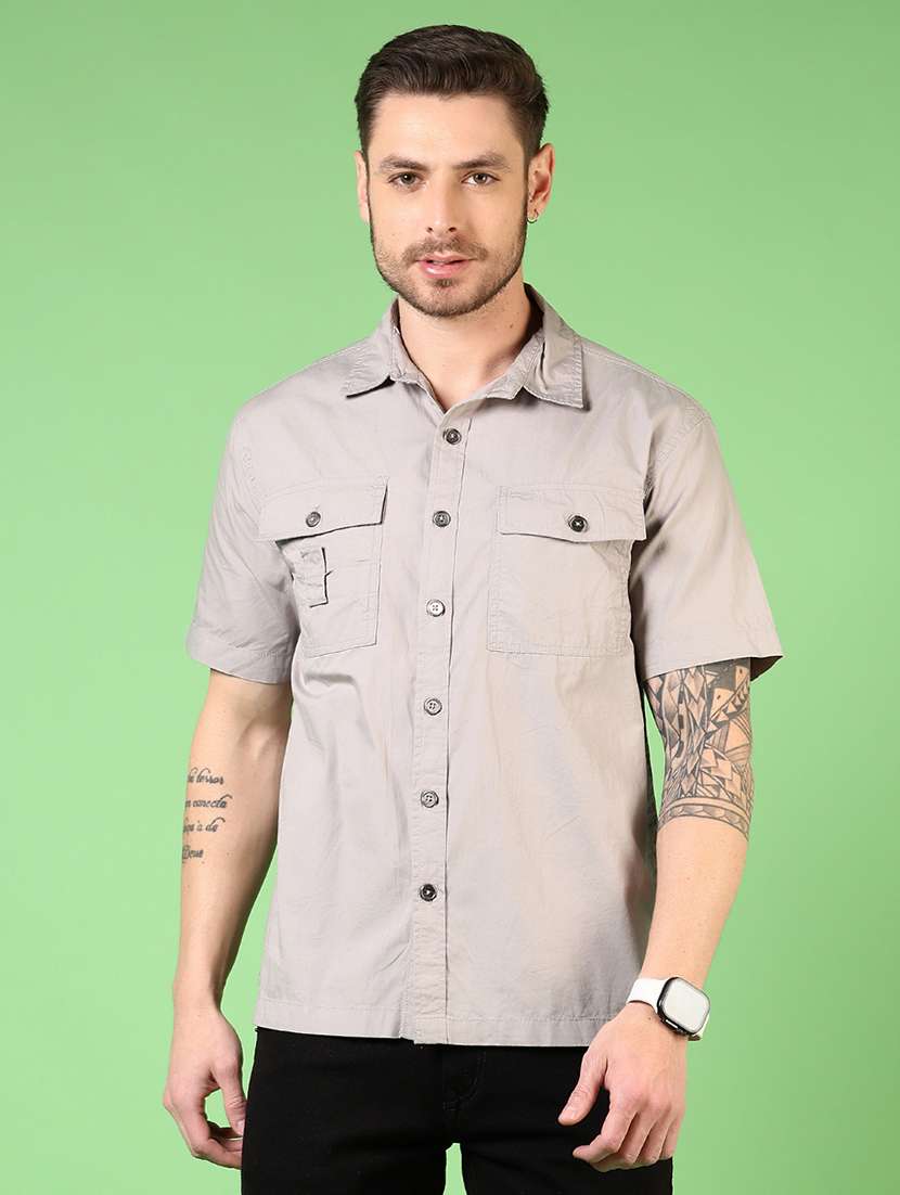 men short sleeves solid casual shirt
