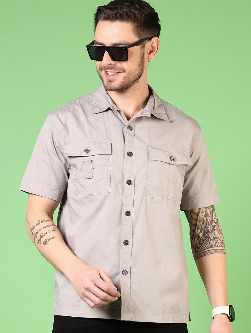 men short sleeves solid casual shirt - 21731467 - Standard Image - 1