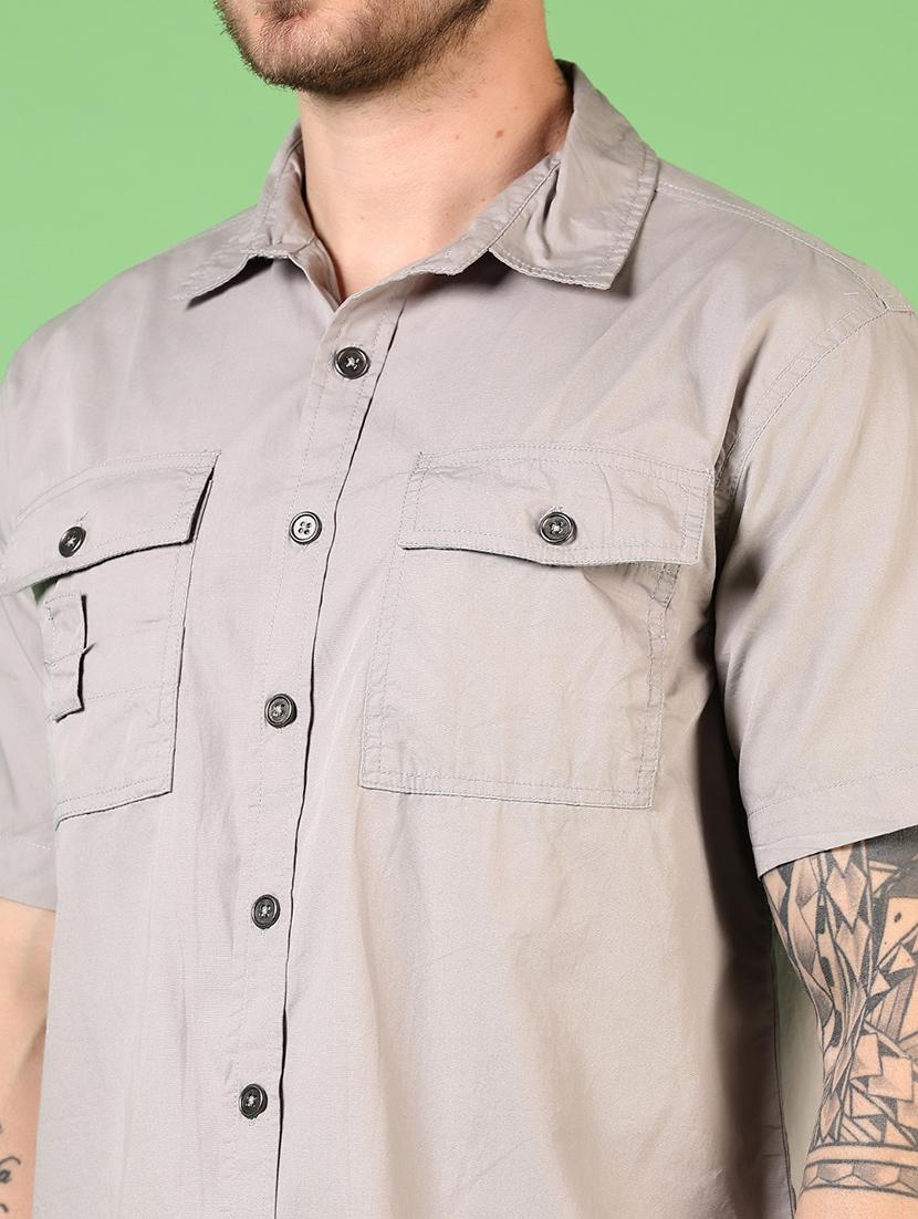 men short sleeves solid casual shirt - 21731467 - Standard Image - 4