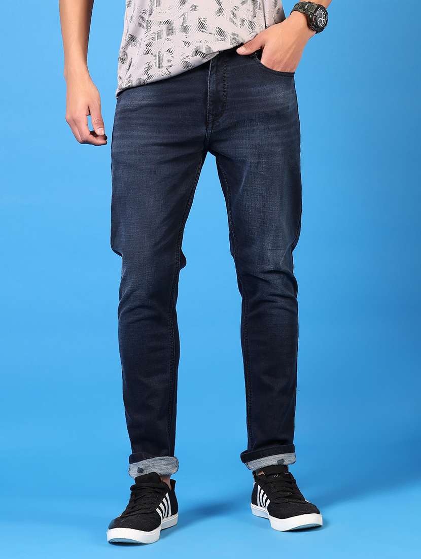 men washed mid rise jeans