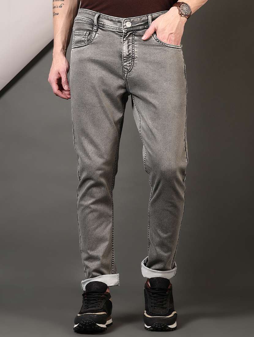 men washed mid rise jeans