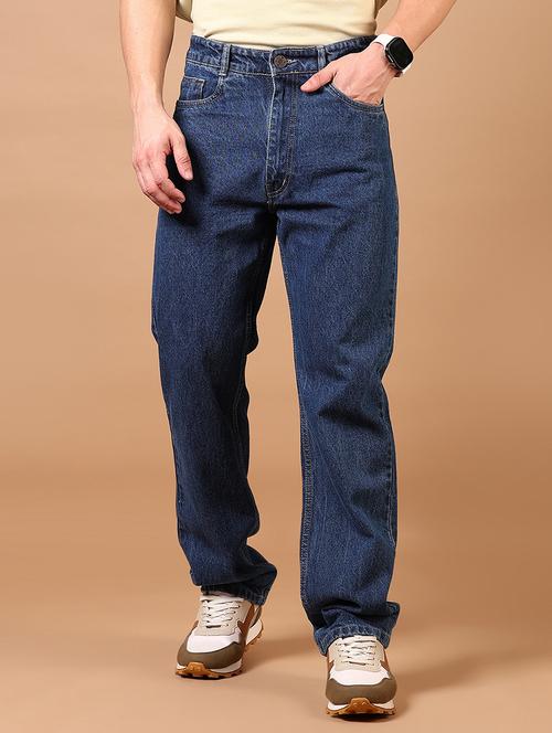 men mid rise relaxed fit plain denim jeans - 21731526 - Standard Image - 0