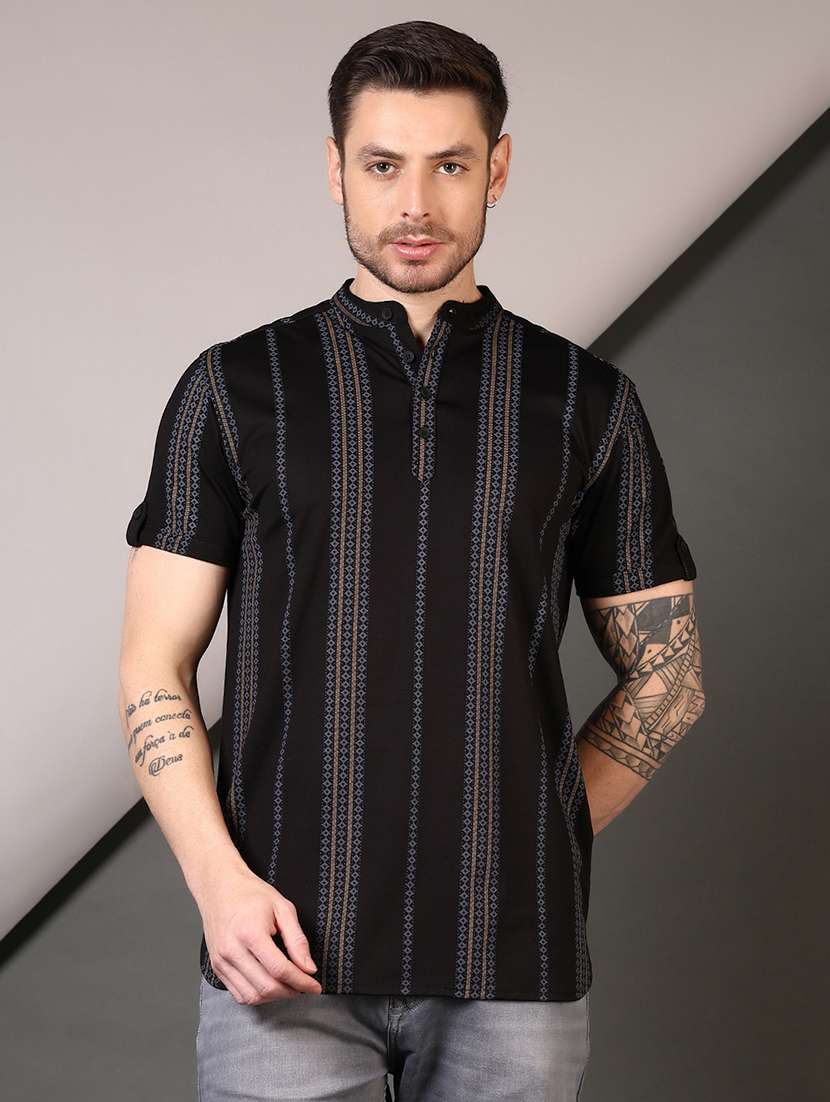 men self design mandarin neck short kurta