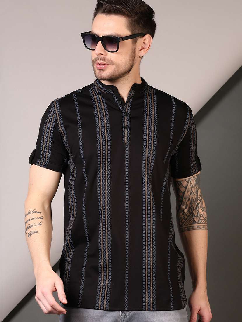 men self design mandarin neck short kurta - 21731550 -  Standard Image - 1