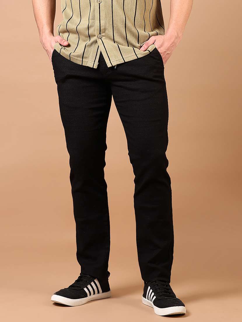 Men Solid Flat Front Casual Trouser