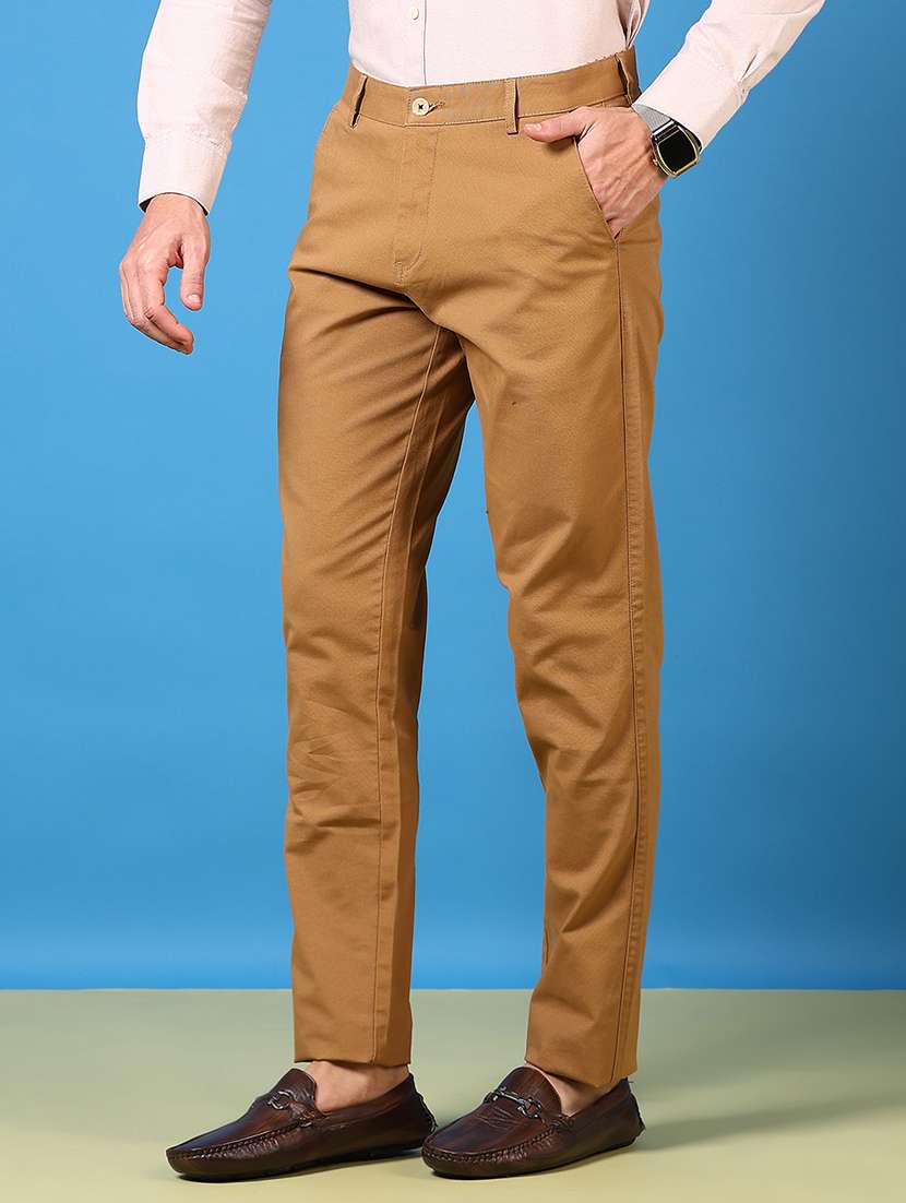 men mid rise solid flat front casual trouser - 21731619 -  Standard Image - 1