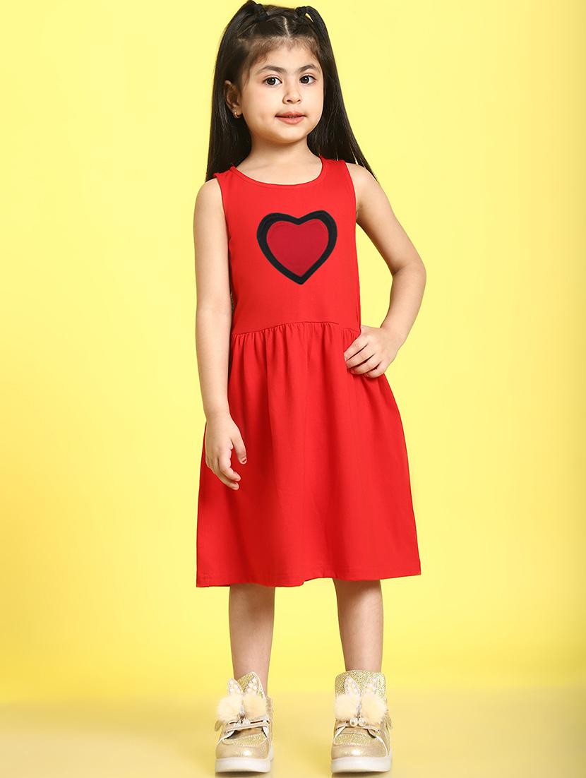 girls red heart detailed sleeveless a-line dress - 21731661 - Standard Image - 1