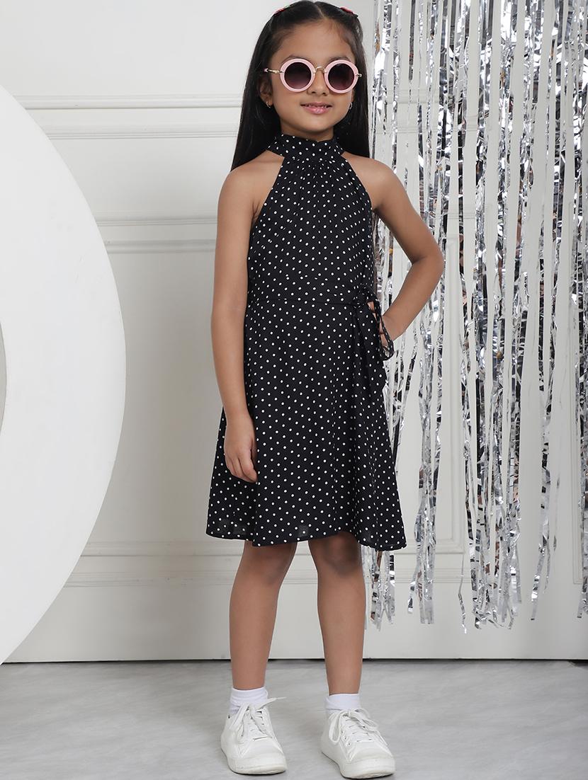girls polka doted halter neck fit & flare dress - 21731676 -  Standard Image - 1