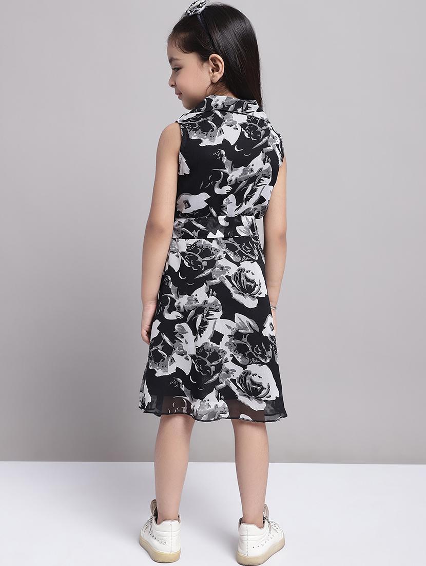 girls black lapel neck a-line regualr fit dress - 21731680 - Standard Image - 4