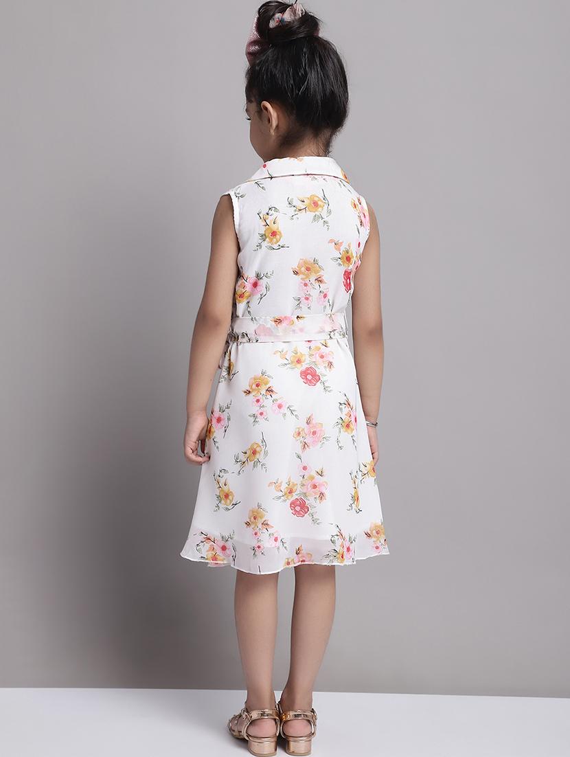 girls off white lapel neck a-line regualr fit dress - 21731682 - Standard Image - 4