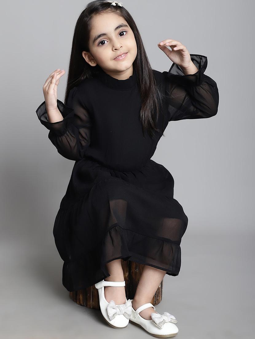 girls solid long sleeve a-line dress - 21731696 - Standard Image - 1