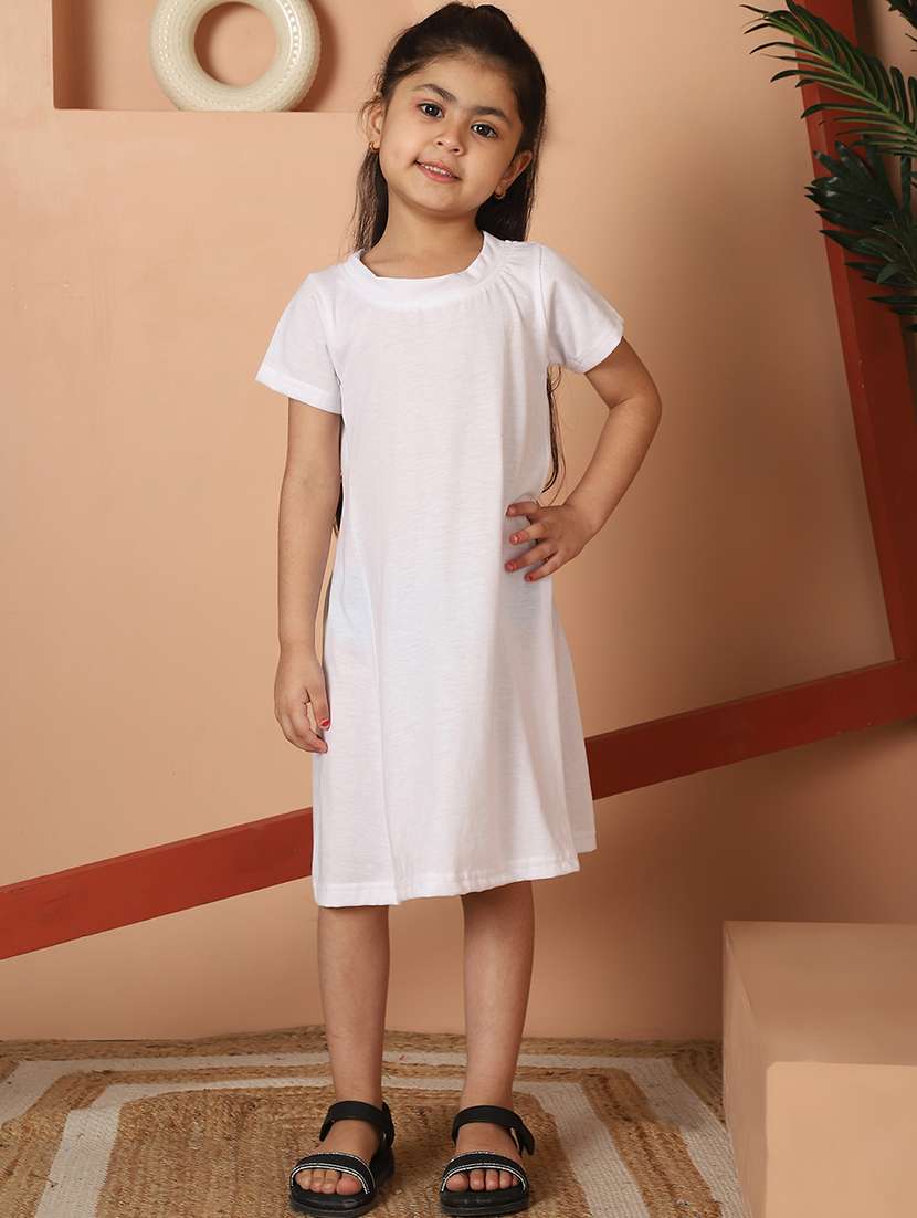 girls solid round neck a-line dress