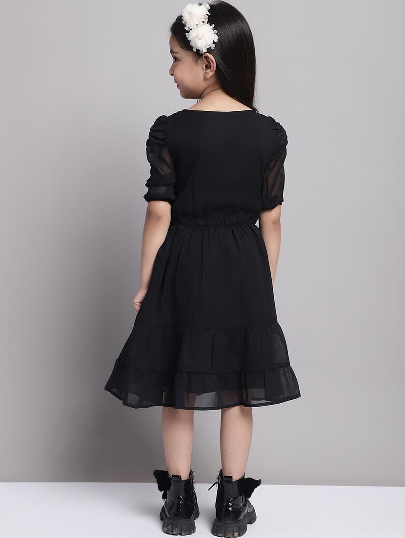 girls black round neck regualr fit tiered dress - 21731716 - Standard Image - 4