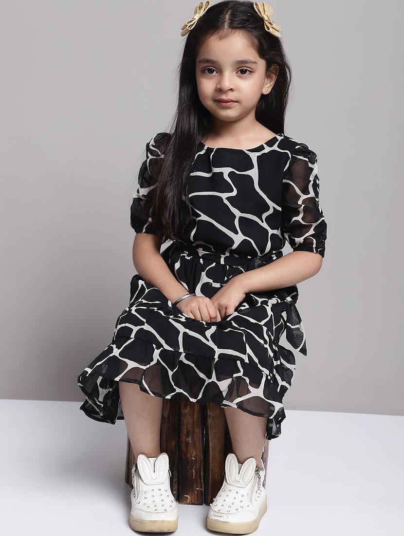 girls black round neck regualr fit tiered dress - 21731717 - Standard Image - 1