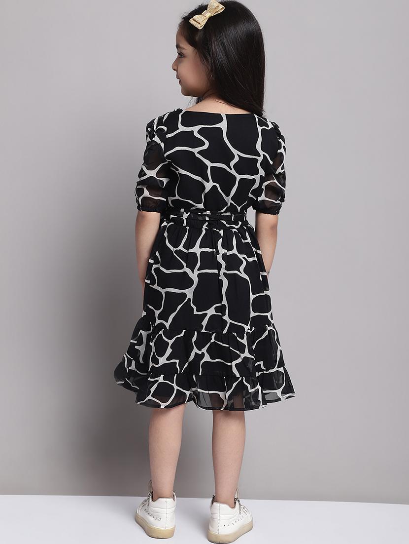 girls black round neck regualr fit tiered dress - 21731717 - Standard Image - 4