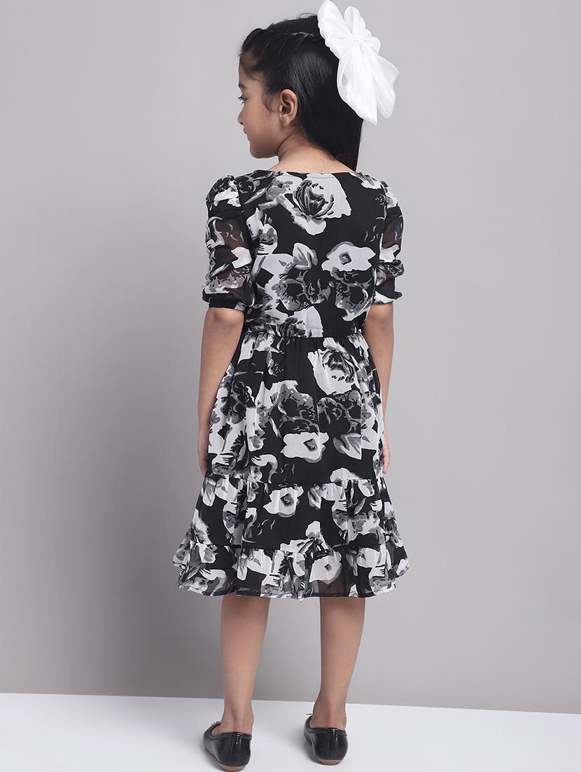 girls black round neck regualr fit tiered dress - 21731718 - Standard Image - 4