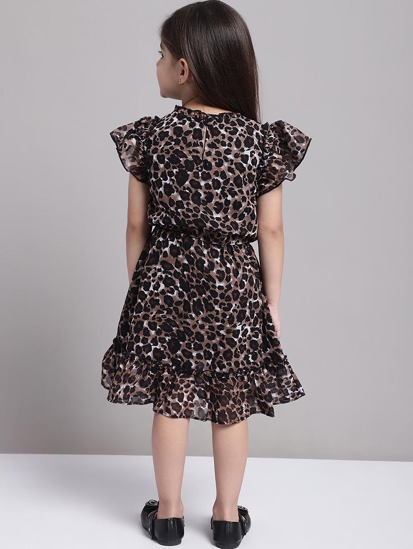 girls brown short sleeve regular fit tiered dress - 21731741 - Standard Image - 4
