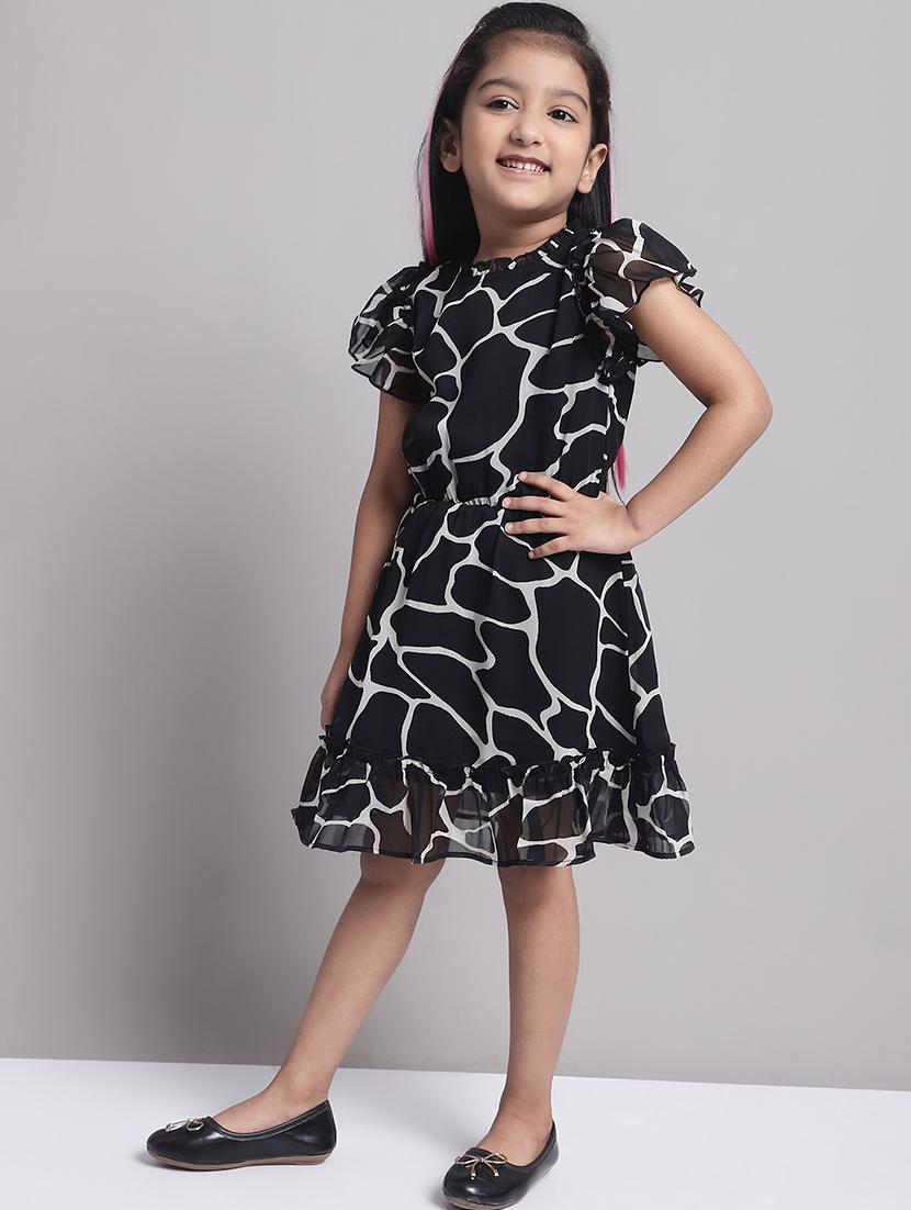girls black short sleeve a-line dress - 21731743 -  Standard Image - 1
