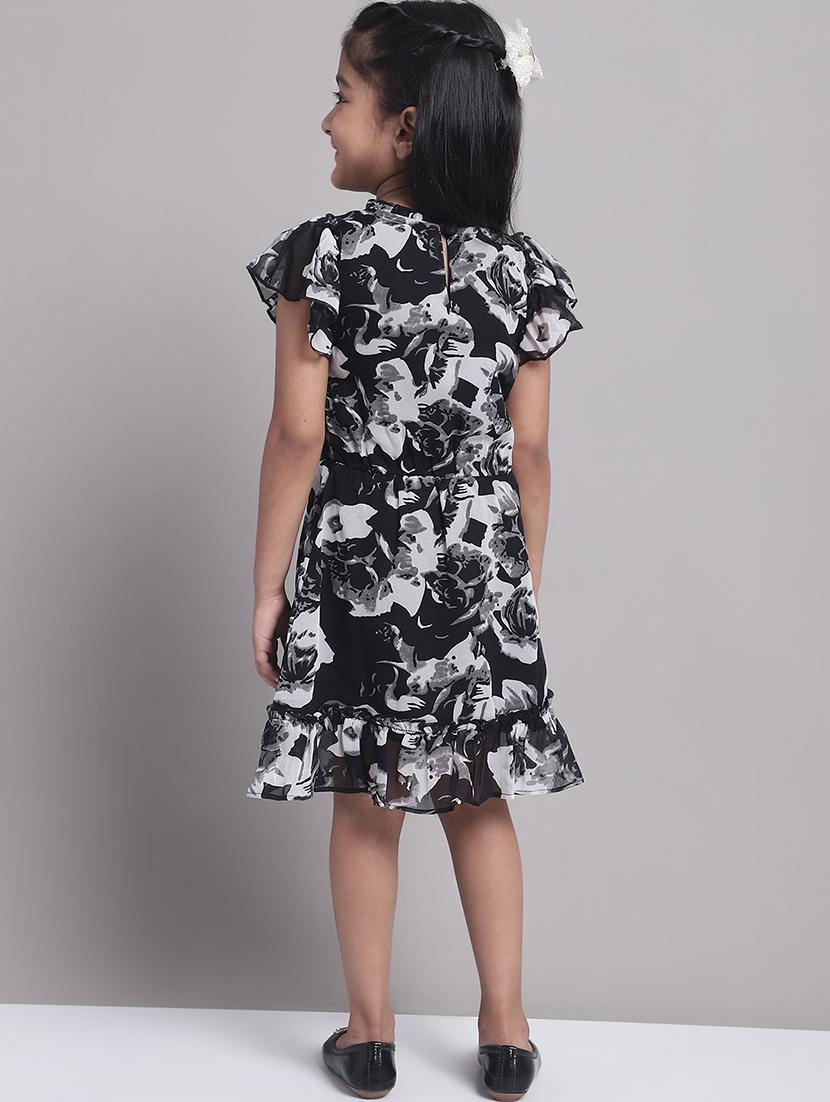 girls black short sleeve regular fit tiered dress - 21731744 - Standard Image - 4
