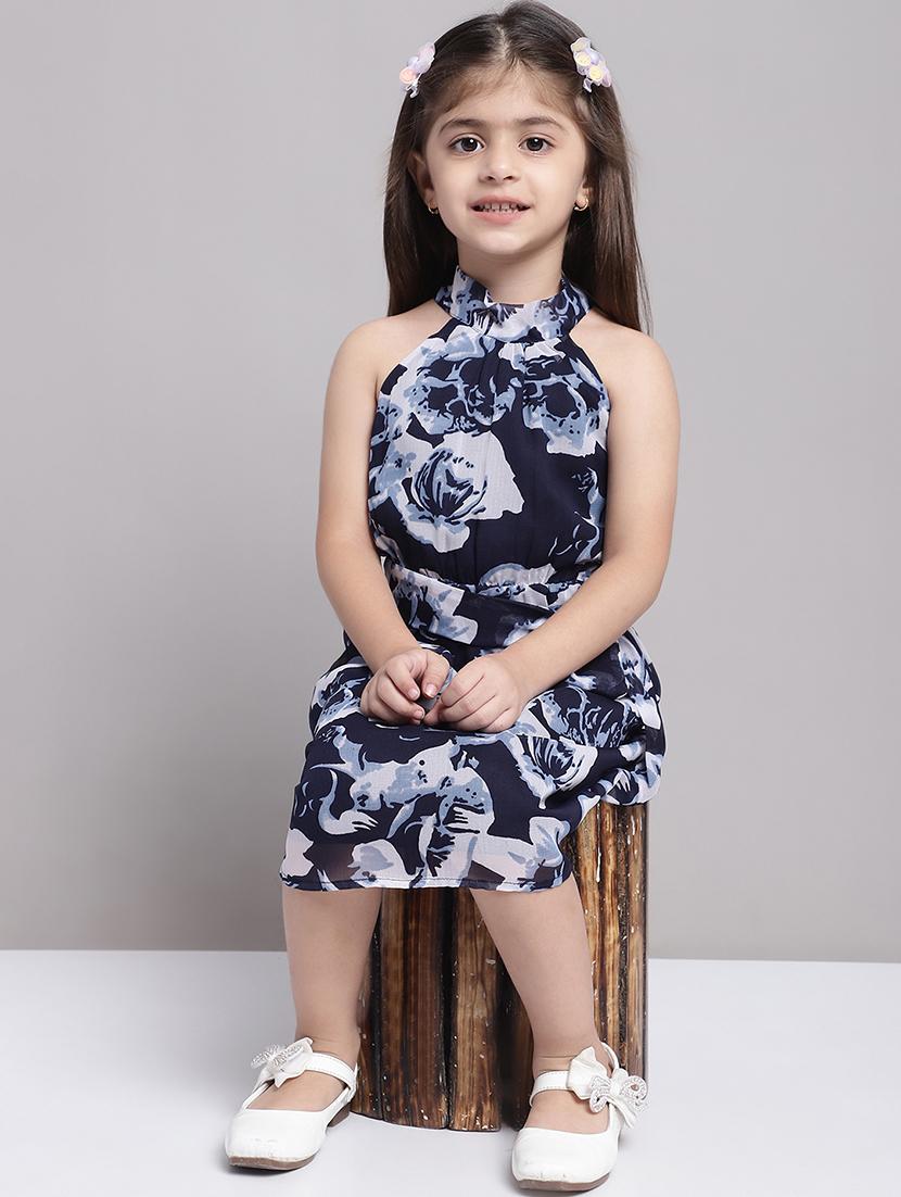 girls navy blue halter neck a-line dress - 21731765 - Standard Image - 1