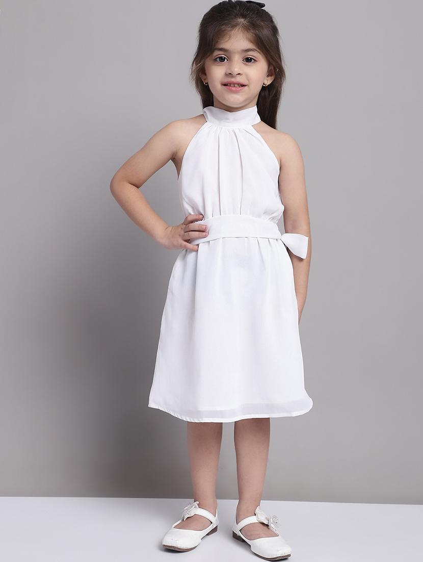 girls white halter neck a-line dress - 21731767 - Standard Image - 1