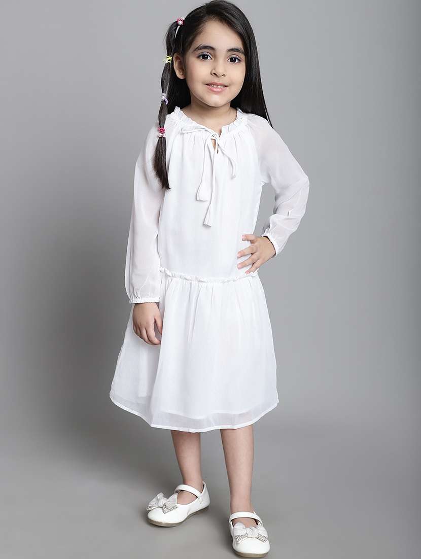 girls solid long sleeve regular fit dress
