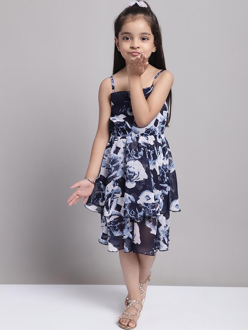 girls navy blue sleeveless regular fit layered dress - 21731787 - Standard Image - 1