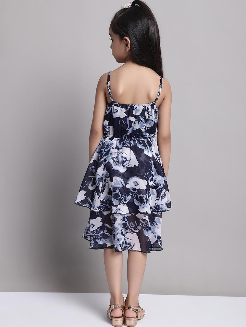 girls navy blue sleeveless regular fit layered dress - 21731787 - Standard Image - 4