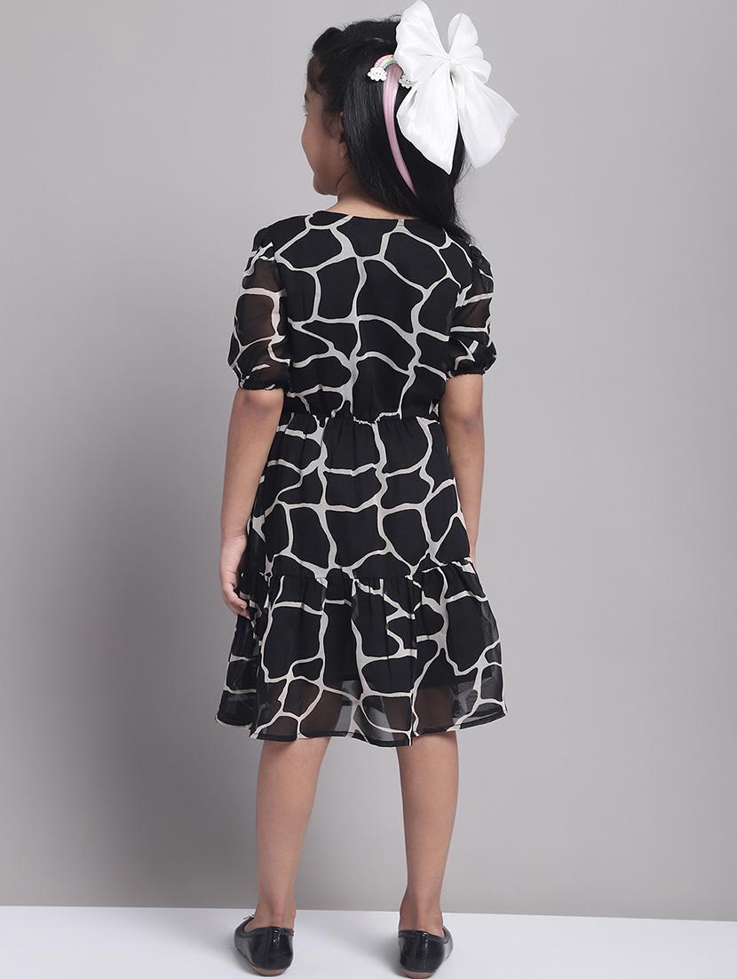 girls black puff sleeve regualr fit tiered dress - 21731801 - Standard Image - 4