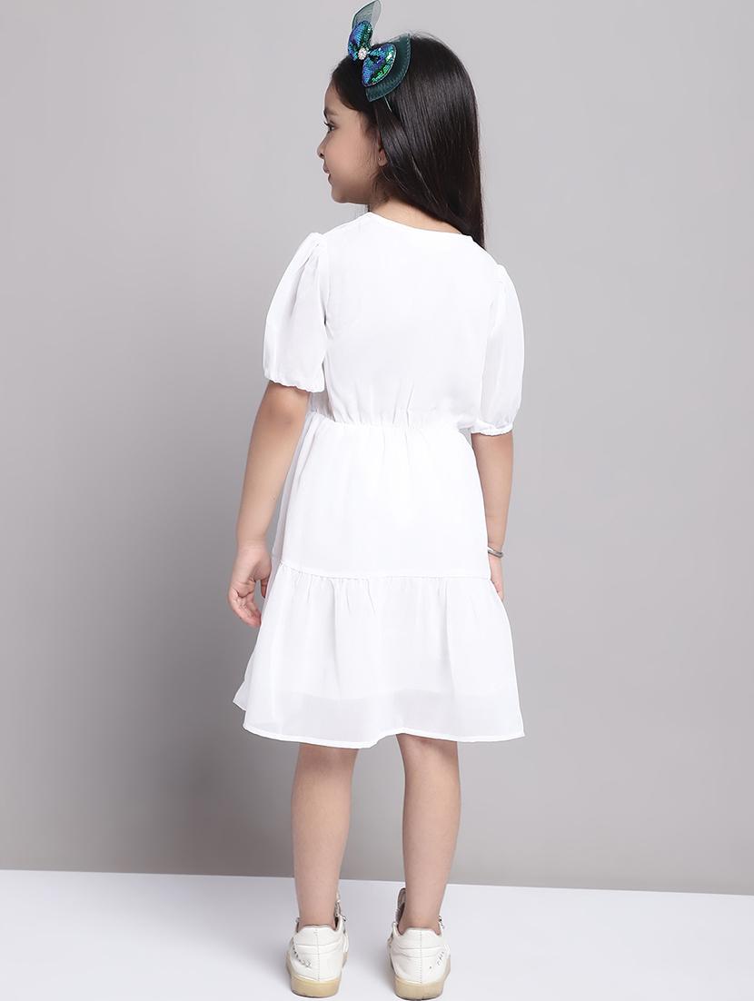 girls white puff sleeve regualr fit tiered dress - 21731806 - Standard Image - 4