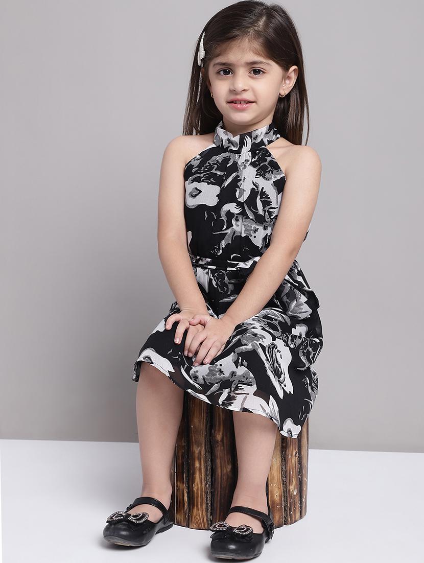 girls black halter neck a-line dress - 21731812 - Standard Image - 1
