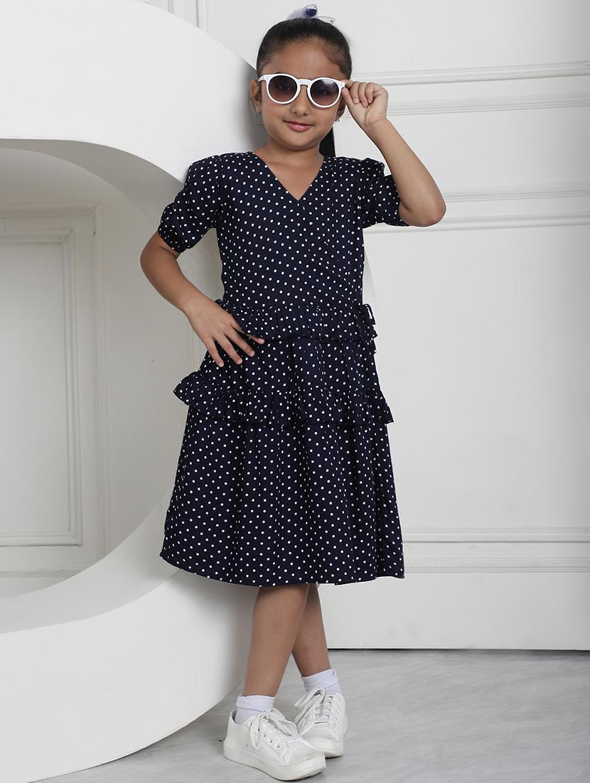 girls navy blue polka dot puff sleeve tiered dress - 21731820 - Standard Image - 1