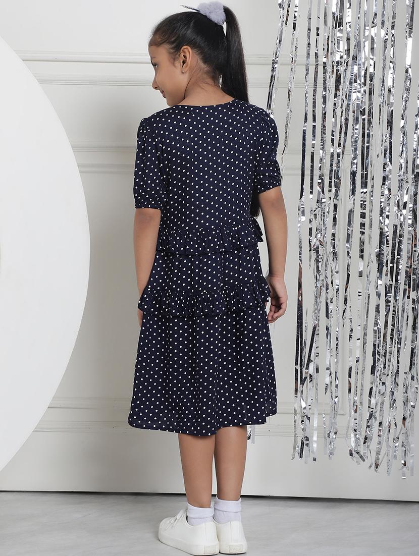 girls navy blue polka dot puff sleeve tiered dress - 21731820 - Standard Image - 4