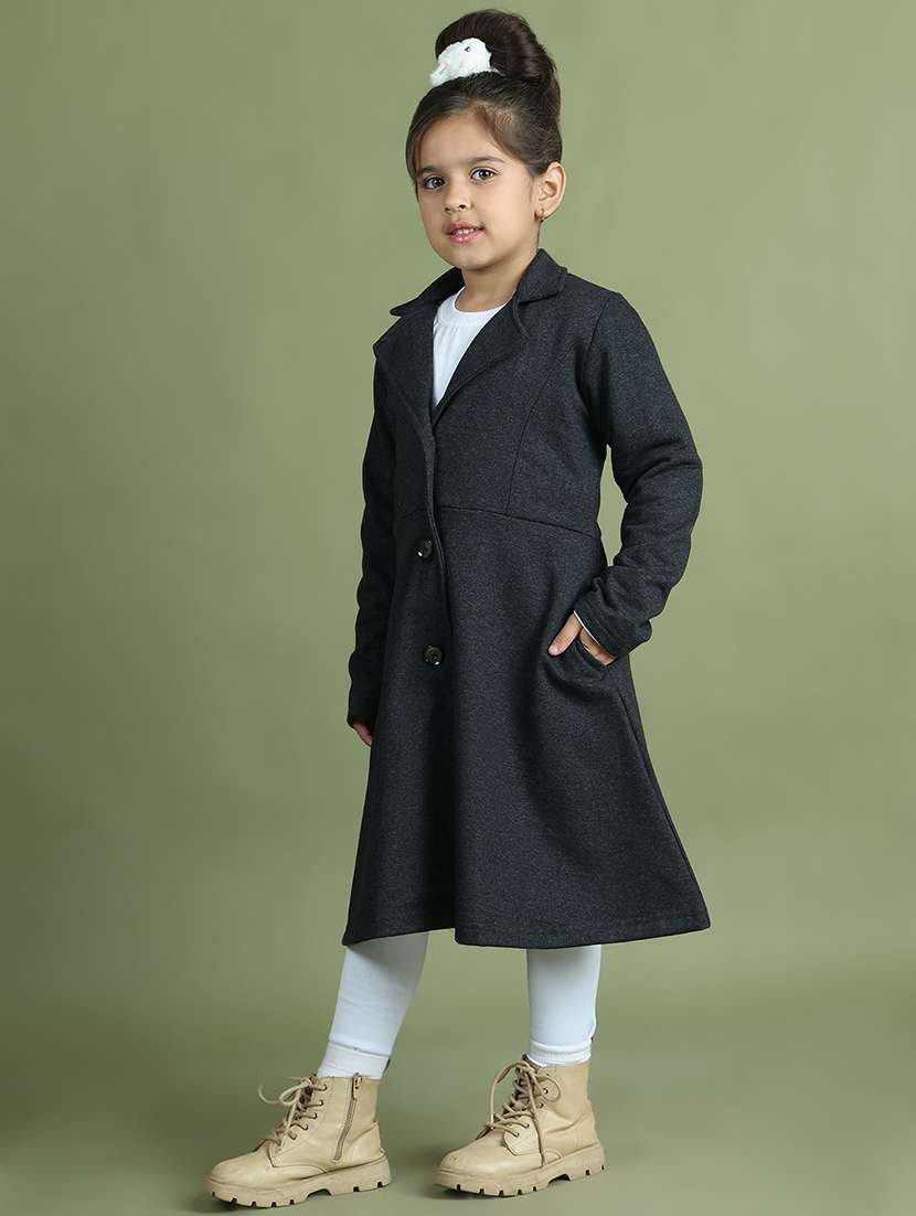 girls solid long sleeve trench coat - 21731875 - Standard Image - 1