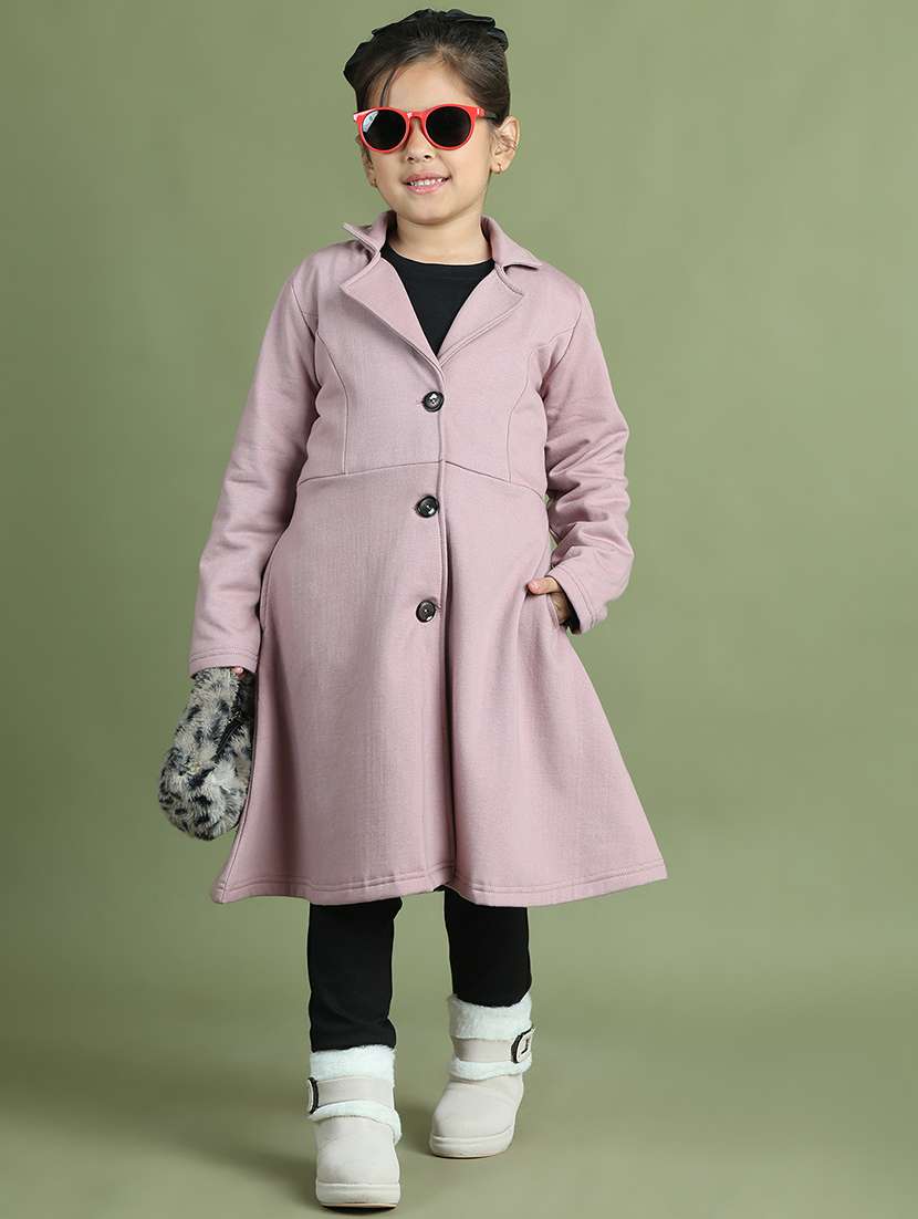 girls solid long sleeve trench coat