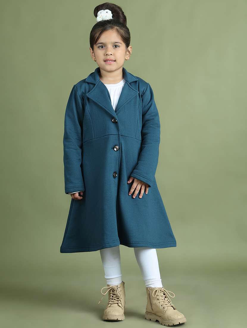 girls solid long sleeve trench coat