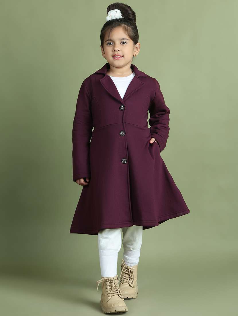 girls solid long sleeve trench coat