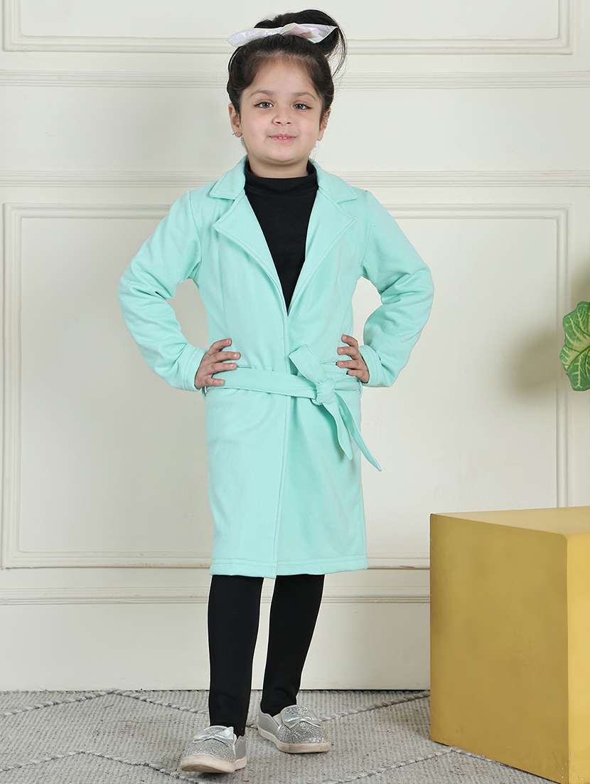 girls solid long sleeve trench coat