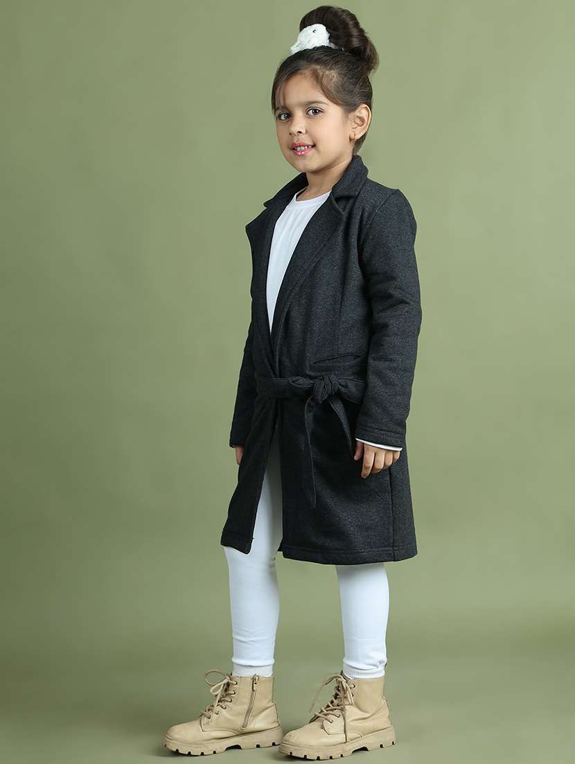 girls solid long sleeve trench coat - 21731886 -  Standard Image - 1