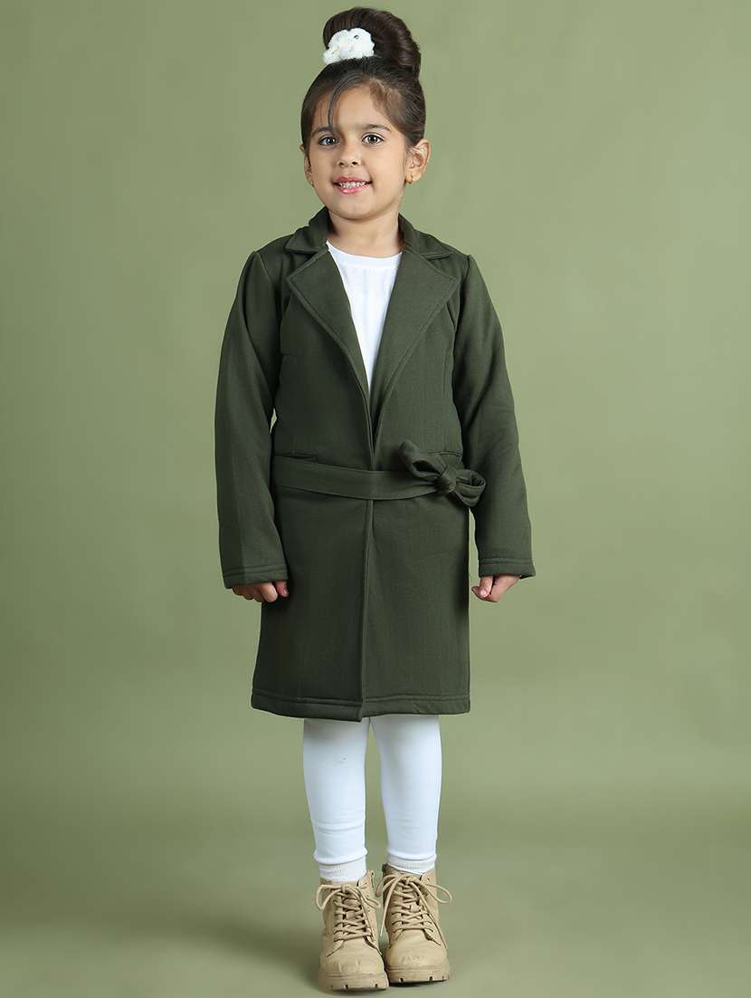 girls solid long sleeve trench coat