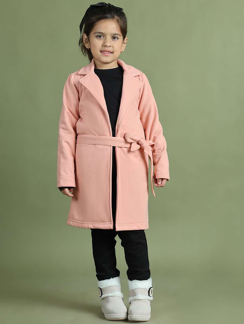 girls solid long sleeve trench coat