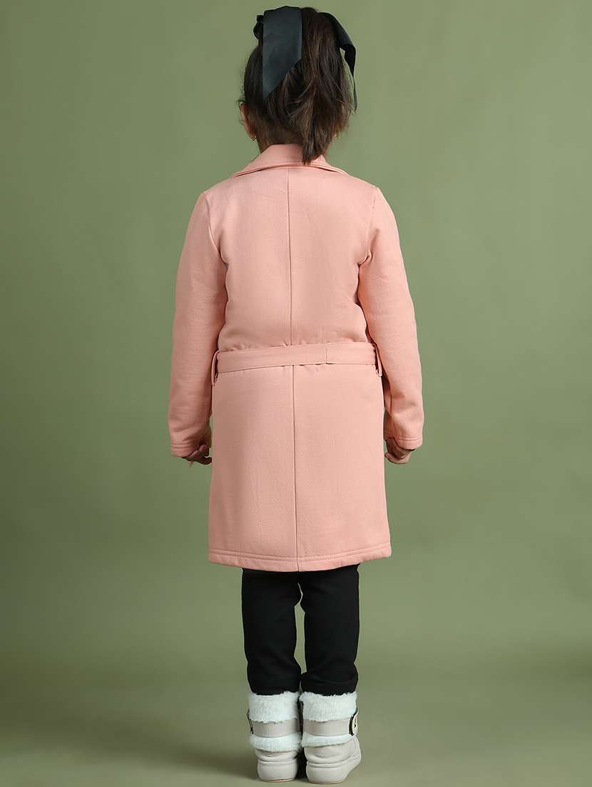 girls solid long sleeve trench coat - 21731891 - Standard Image - 4