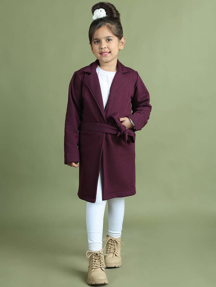 girls solid long sleeve trench coat