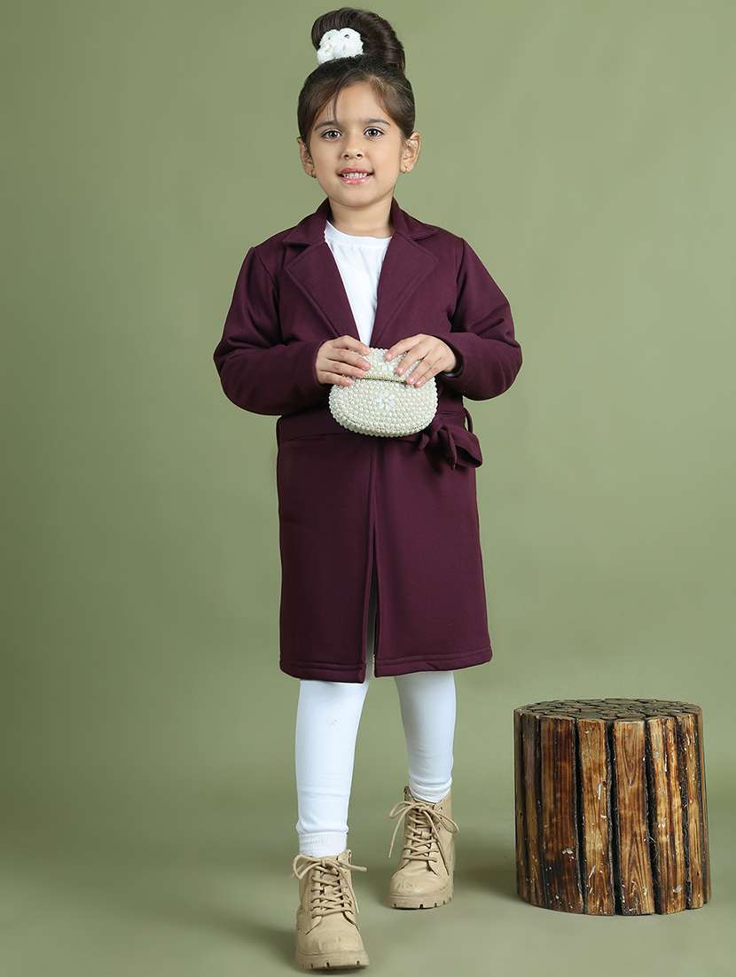 girls solid long sleeve trench coat - 21731893 - Standard Image - 4