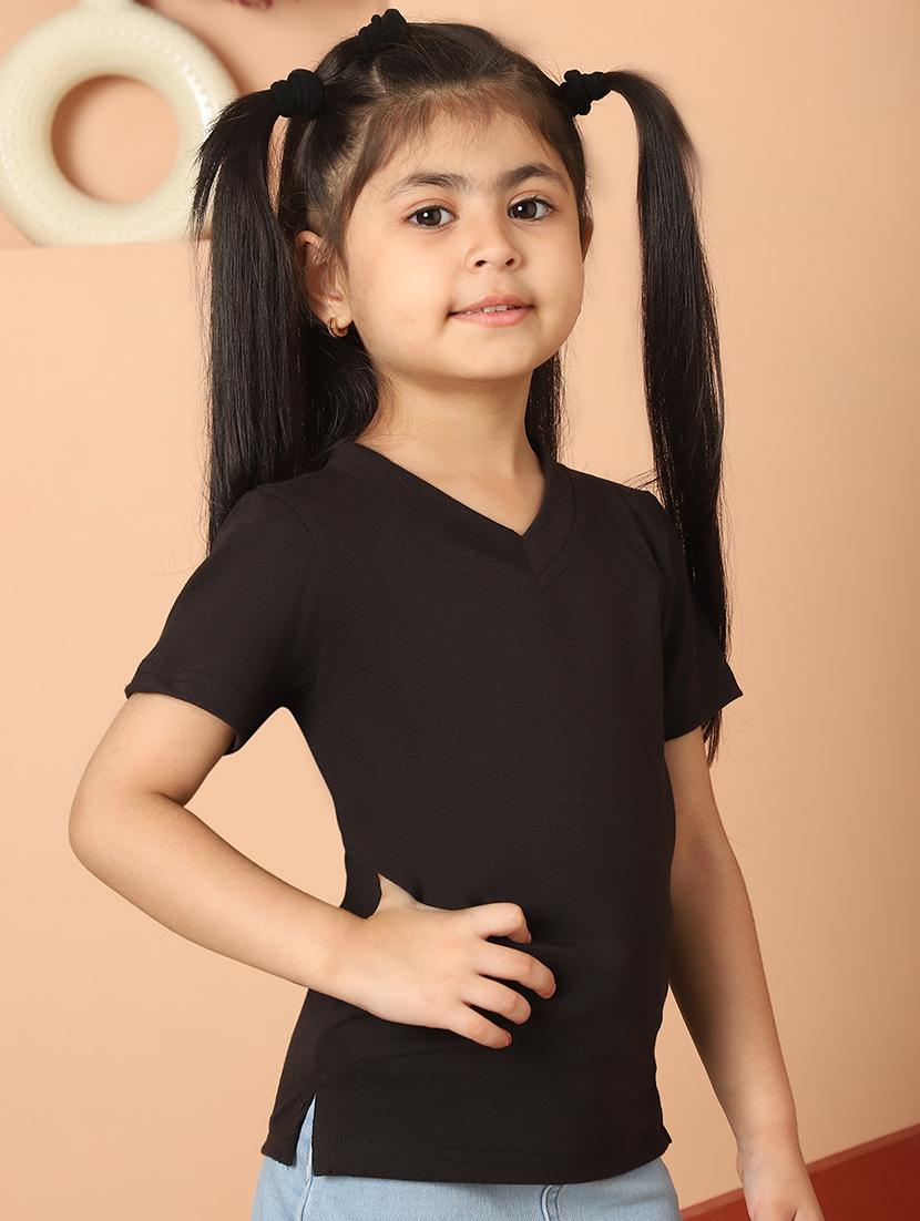 girls black solid short sleeve tee - 21732010 - Standard Image - 1