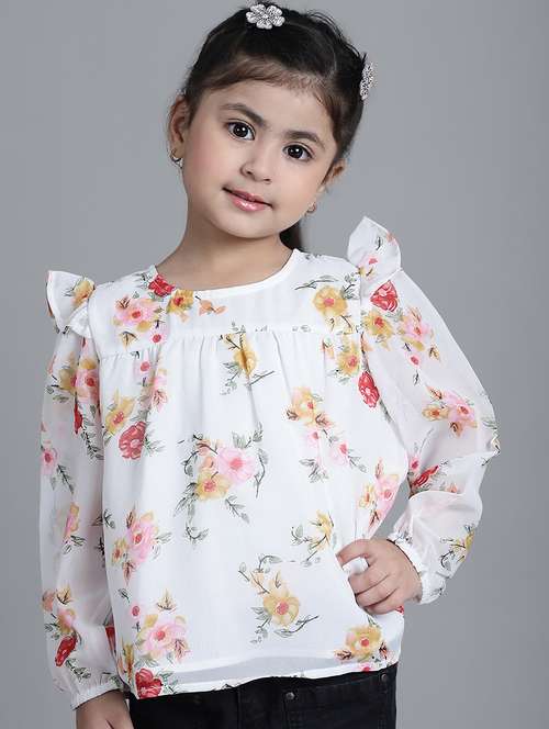 girls off white floral printed long sleeve top - 21732037 -  Standard Image - 0