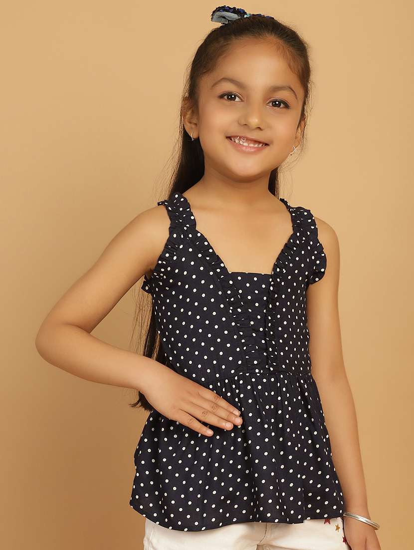 girls navy blue polka dot sleeveless top