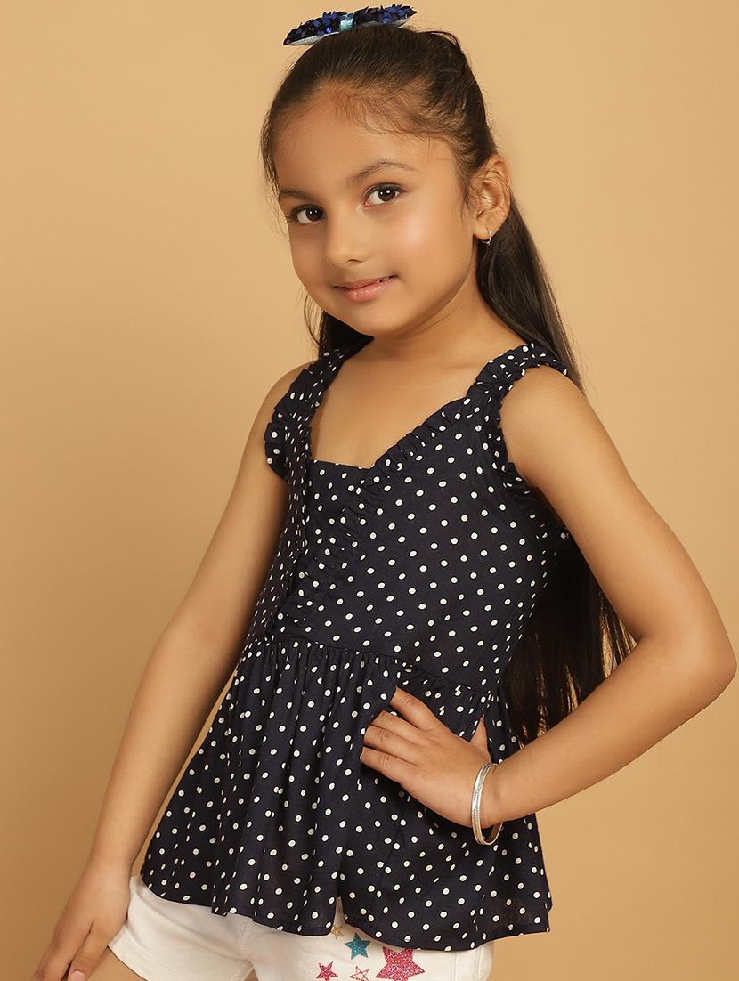 girls navy blue polka dot sleeveless top - 21732039 -  Standard Image - 1
