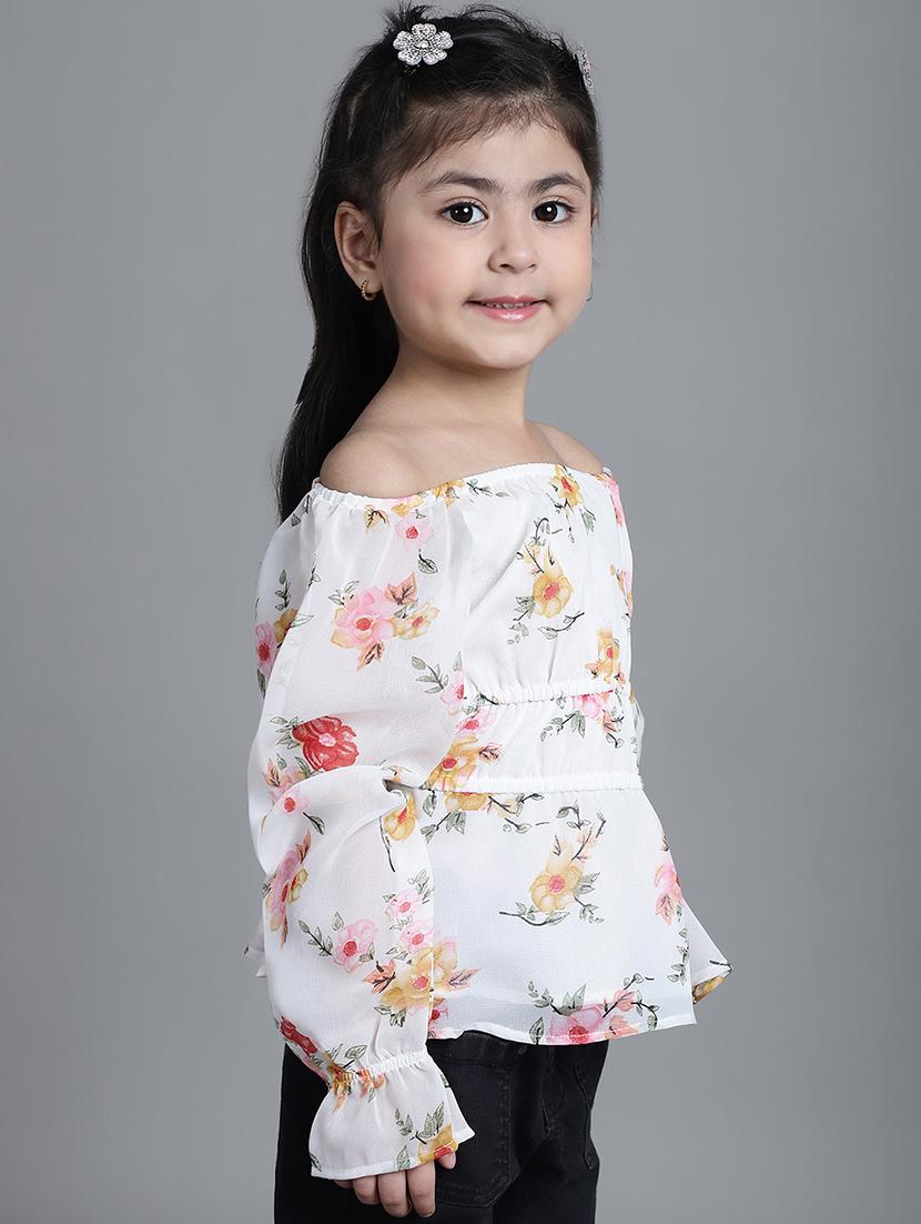 girls off white floral printed off shoulder top - 21732055 - Standard Image - 1