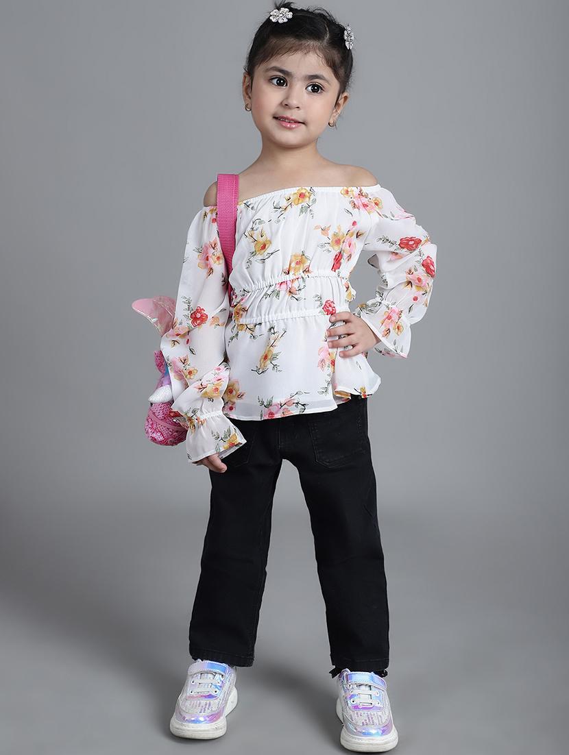 girls off white floral printed off shoulder top - 21732055 - Standard Image - 4